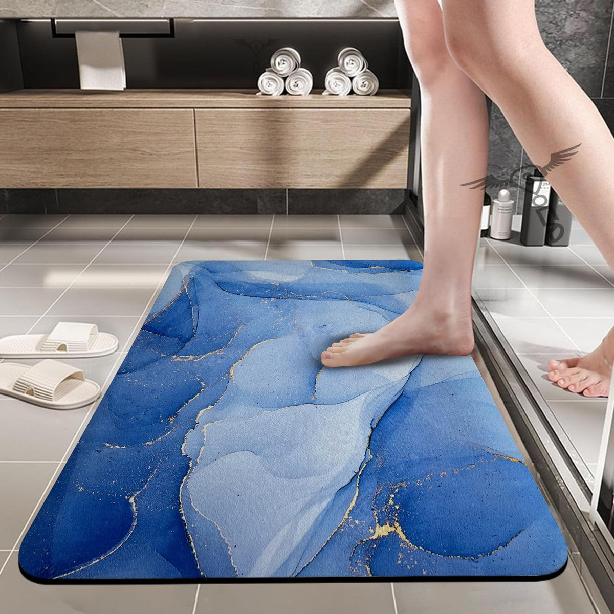 SITTELLA Rubber 1 Piece (3.5mm) AntiSkid Water Soaking Marble Print Door Mat, Water Absorbent Mat (40x60cm) Blue, Rectangular