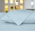 Threadmill 500 Thread Count Full Size Damask Stripe, 4 Pc Luxury Cotton Sheet Set, Breathable Light Blue Sheets With 16'' Elasti
