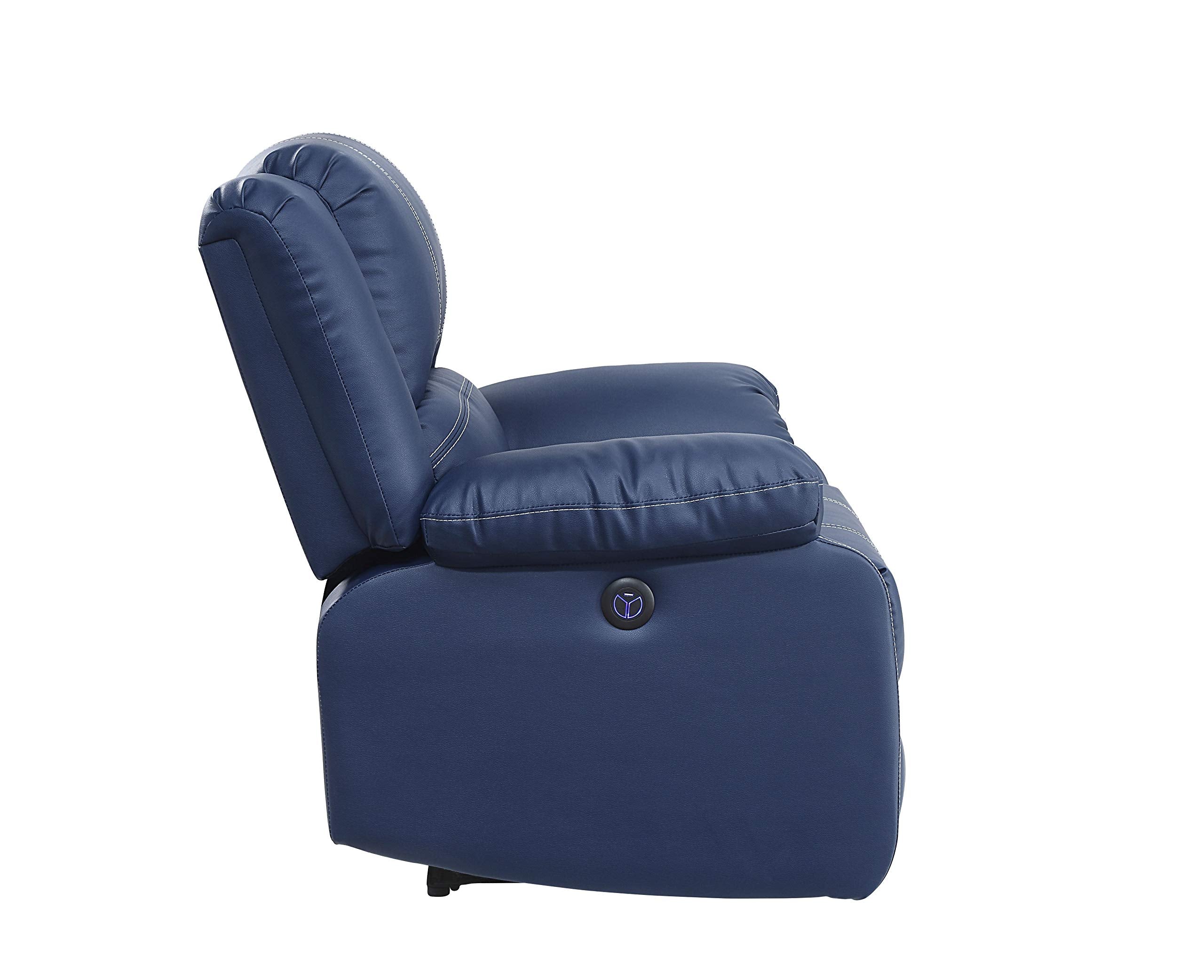 Acme Zuriel Faux Leather Power Recliner With Pillow Top Armrest In Blue