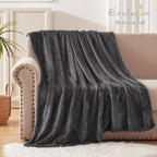 Exclusivo Mezcla Fleece Throw Blanket For Couch, Sofa, 300Gsm Super Soft And Warm Blankets, Dark Grey Throw All Season Use, Cozy