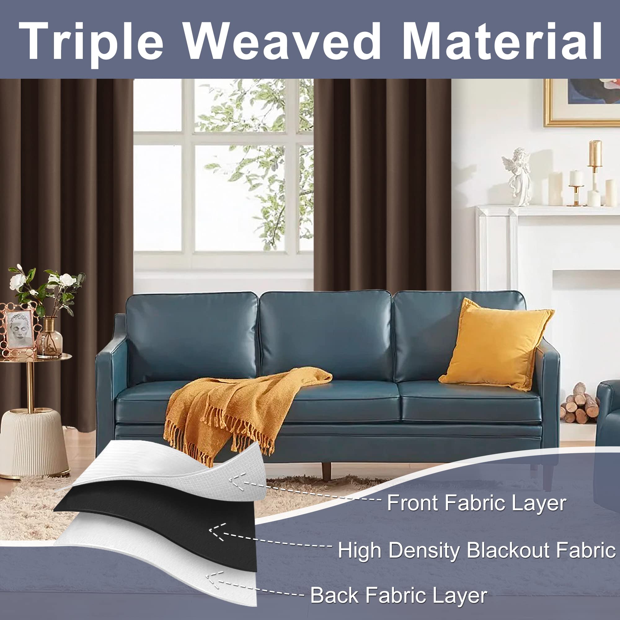 Jiuzhen Blackout Curtains For Bedroom - Curtain Drapes Set Of 2 Panels With Tiebacks, Room Darkening Thermal Curtains, 42 X 72 Inches, Light Blocking Curtains For Living Room, Brown