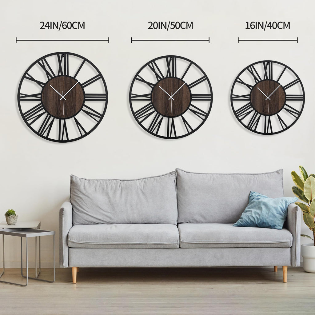Leike Large Wall Clocks,Silent,Non Ticking,Battery Operated Big Retro Round Modern Wood Wall Clock For Living Room, Bedroom,Dinn