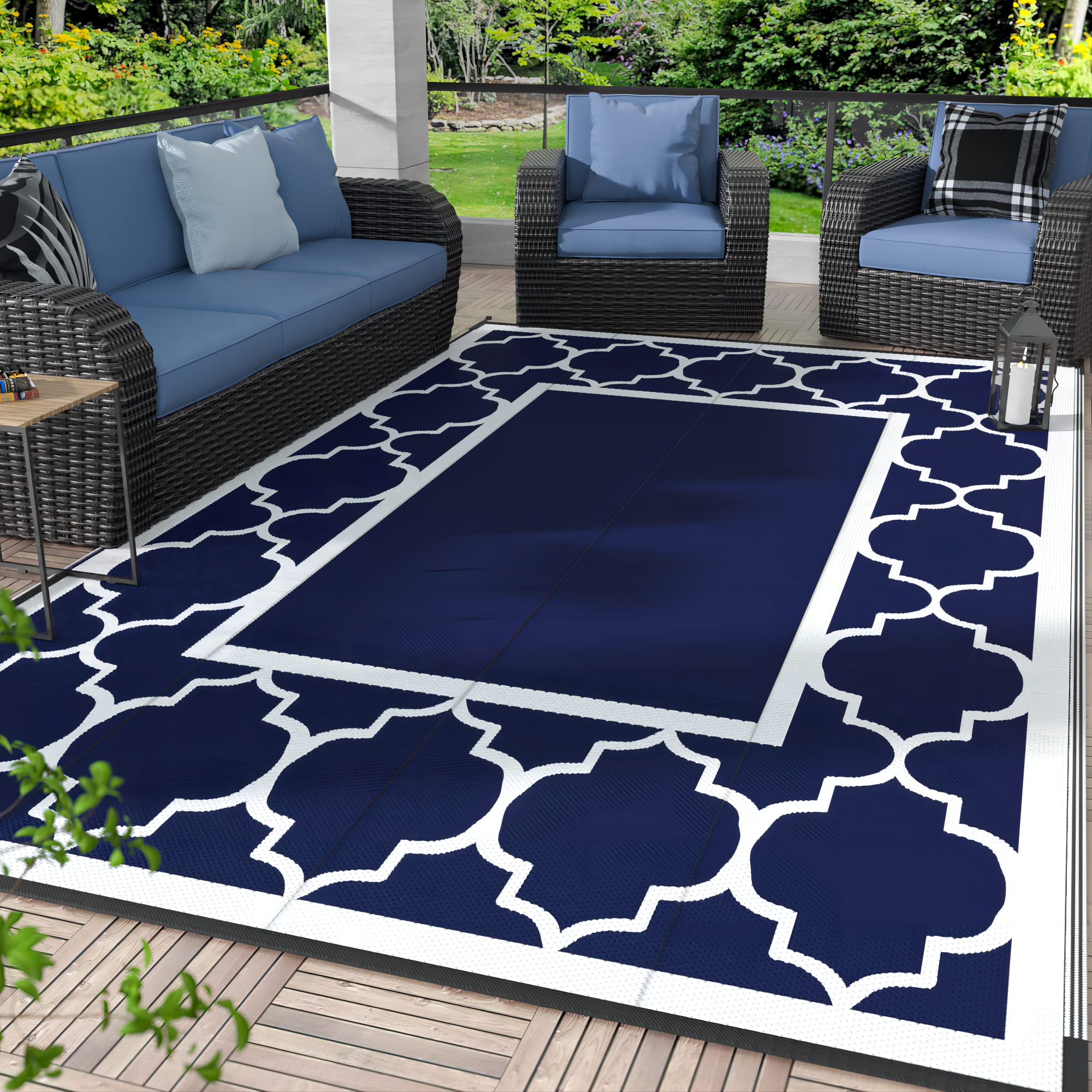 Genimo 3' X 5' Outdoor Rug Waterproof For Patio Decor, Foldable Reversible Plastic Straw Area Rugs Mat For Camper, Outside Carpe