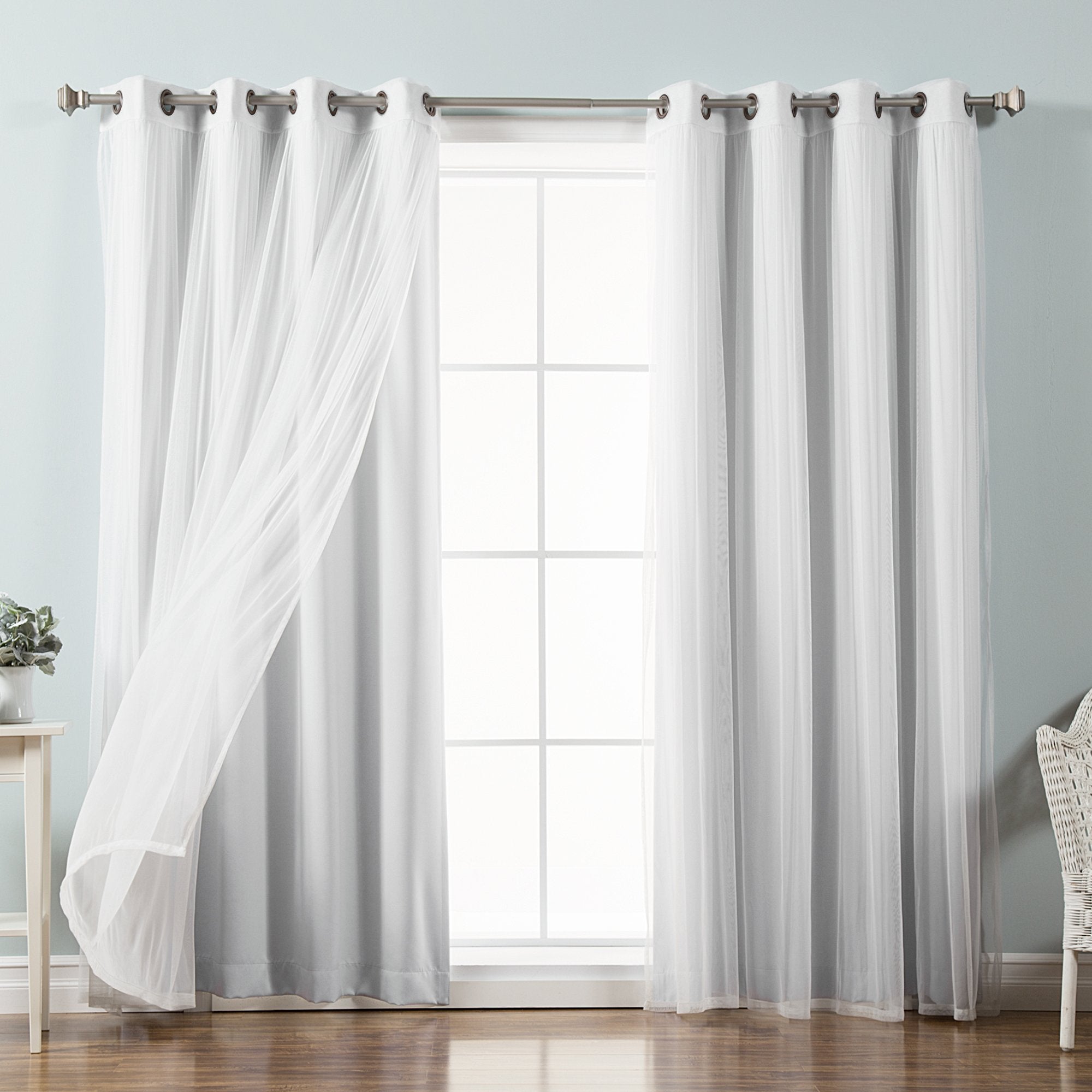 Best Home Fashion Tulle Sheer With Attached Valance & Solid Blackout Mix & Match (52' W X 96' L, Mm Vapor)