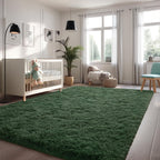 Larhom Fluffy Area Rugs For Living Room Bedroom, 4X6 Dark Green Ultra Soft Plush Fuzzy Rug, Anti-Skid Indoor Carpet Nursery Rugs