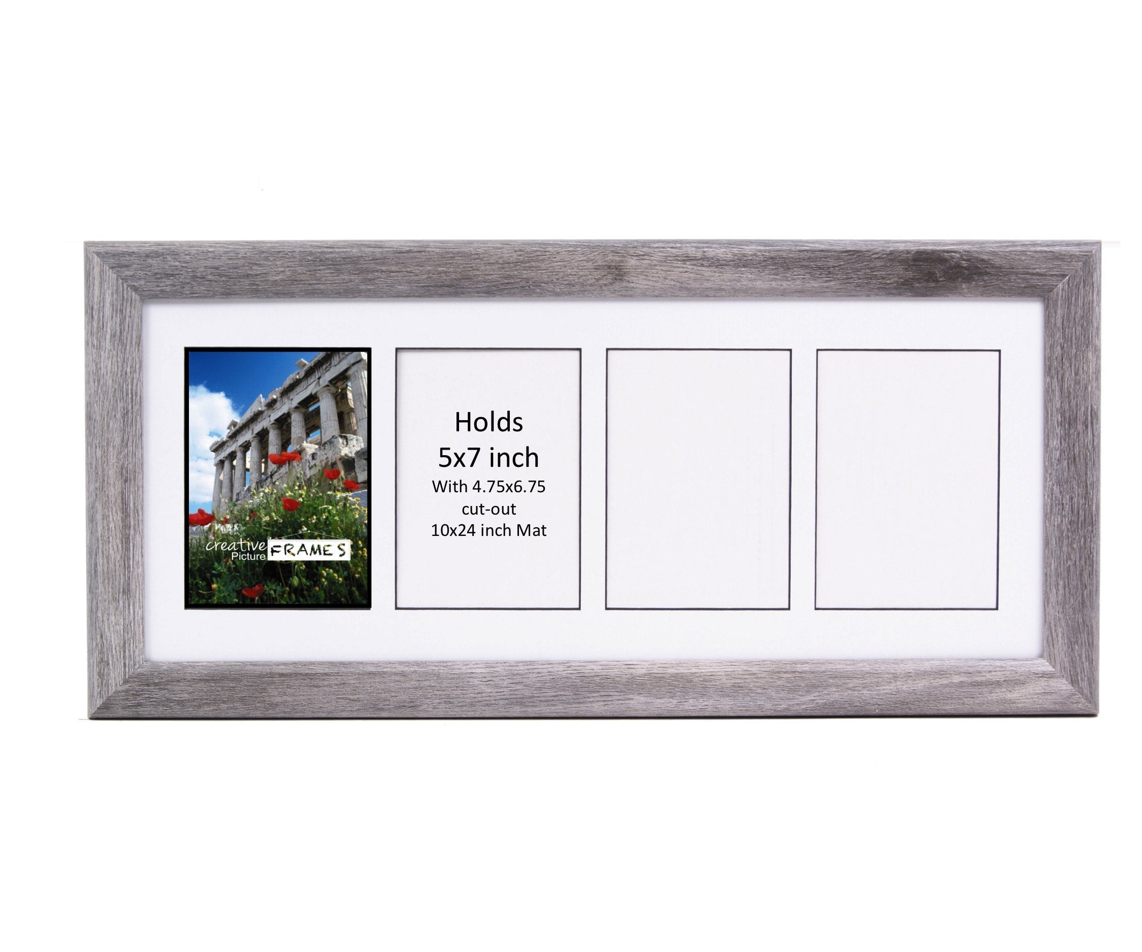 CreativePF- 4 Opening Glass Face Driftwood Picture Frame to hold 5 by 7 inch Photographs including 10x24-inch White Mat Collage