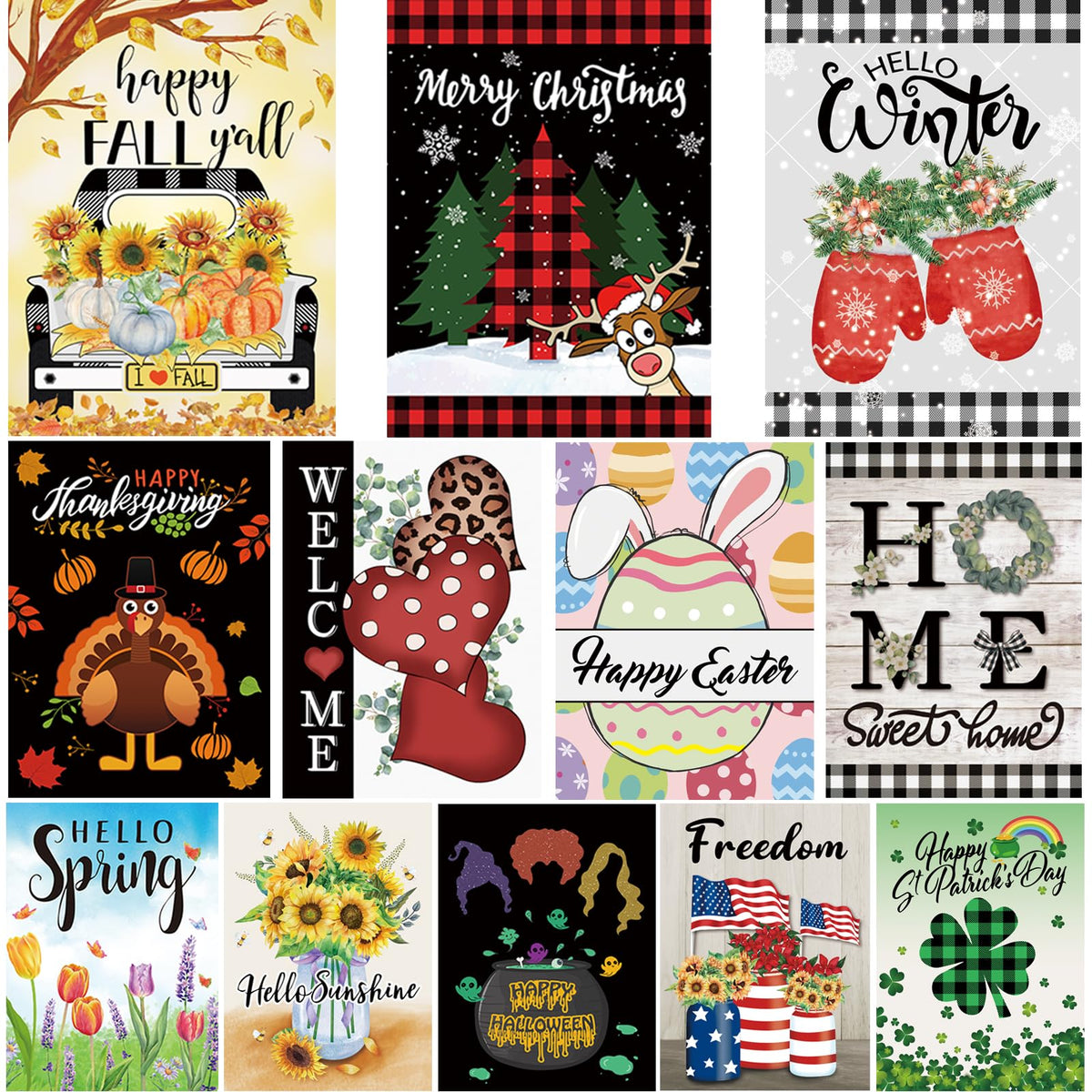 Pating Seasonal Garden Flags Set Of 12 Double Sided 12 X 18 Inch Yard Flags, Small Garden Flags For Outside, Fall Winter Hallowe
