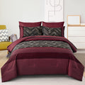 Luxudecor Burgundy Comforter Set King Size 7 Pieces Red And Black Stripe Bed In A Bag Geometric Comforter And Sheet Set, Soft Mi