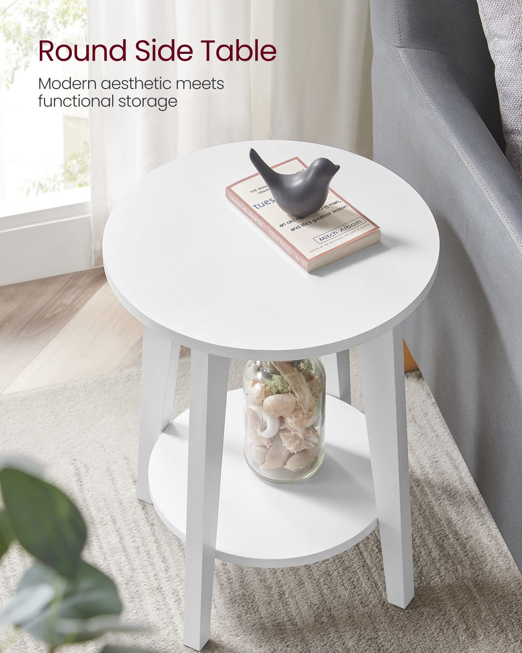 Vasagle Side Table, Small Round End Table With Lower Shelf, Nightstand For Small Spaces, Living Room, Bedroom, White Ulet283T14