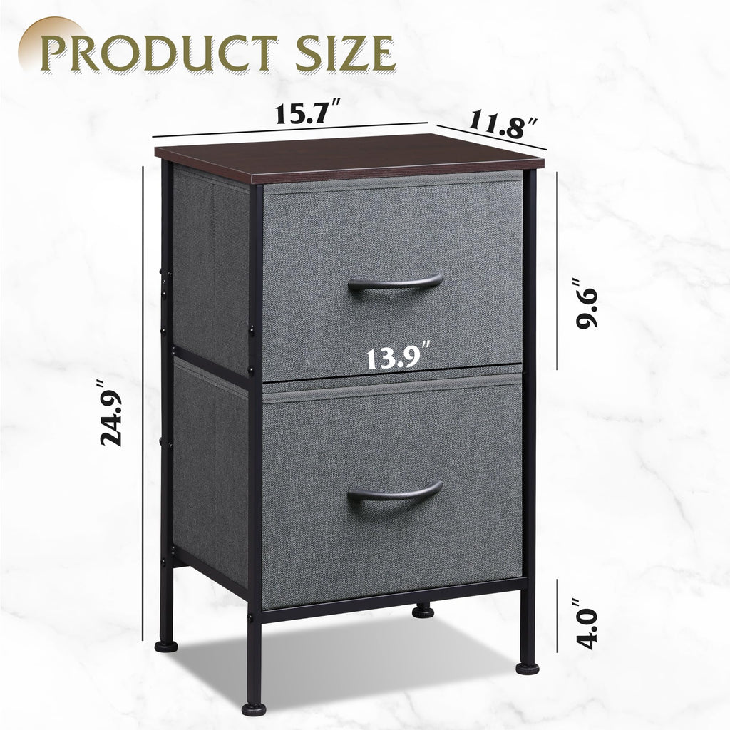 Wlive Night Stand Set 2, Dresser And Nightstand Sets, Nightstands For Bedroom With 2 Fabric Drawer, End Tables Bedroom Furniture Set, Closet, College Dorm, Dark Grey, Size L