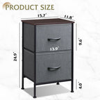 Wlive Night Stand Set 2, Dresser And Nightstand Sets, Nightstands For Bedroom With 2 Fabric Drawer, End Tables Bedroom Furniture Set, Closet, College Dorm, Dark Grey, Size L