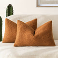 Foindtower Pack Of 2, Curly Faux Fur Lumbar Decorative Throw Pillow Covers Soft Fuzzy Plush Cushion Case Cozy Pillowcase For Liv