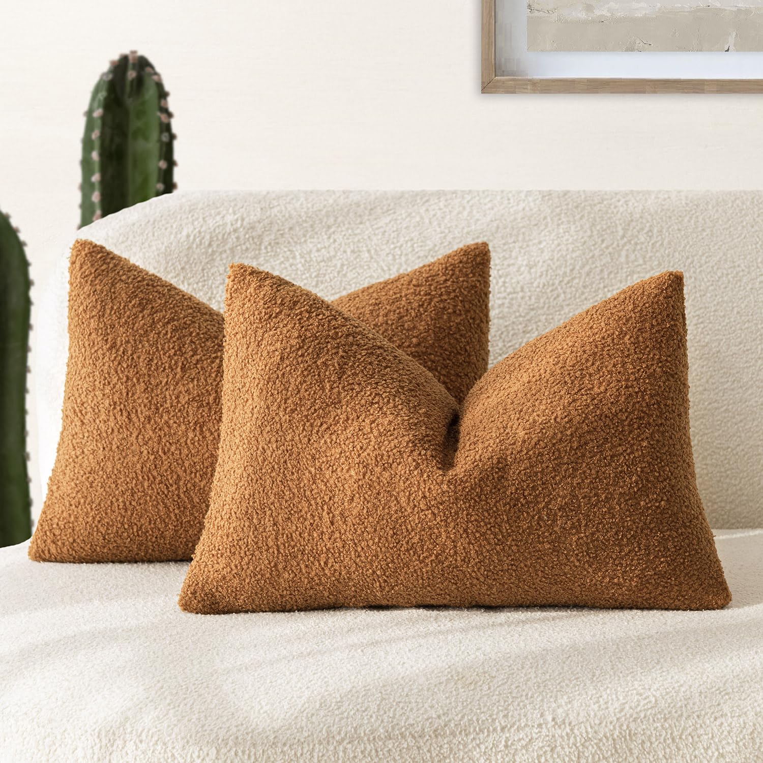 Foindtower Pack Of 2, Curly Faux Fur Lumbar Decorative Throw Pillow Covers Soft Fuzzy Plush Cushion Case Cozy Pillowcase For Liv