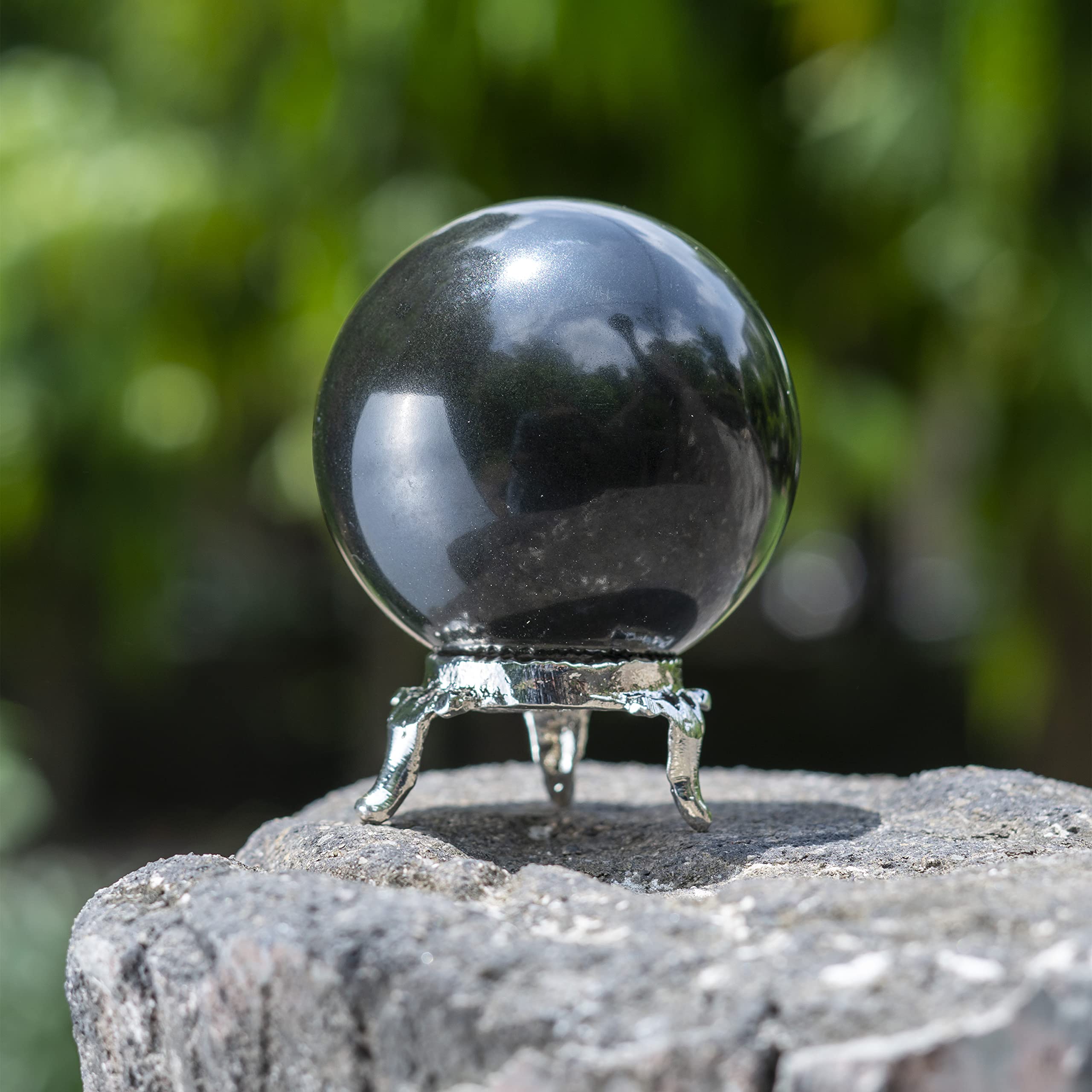 Crocon Black Tourmaline Stone Sphere With Metal Stand Gemstone Sphere Healing Ball Sculpture Figurine For Fengshui Divination Ho