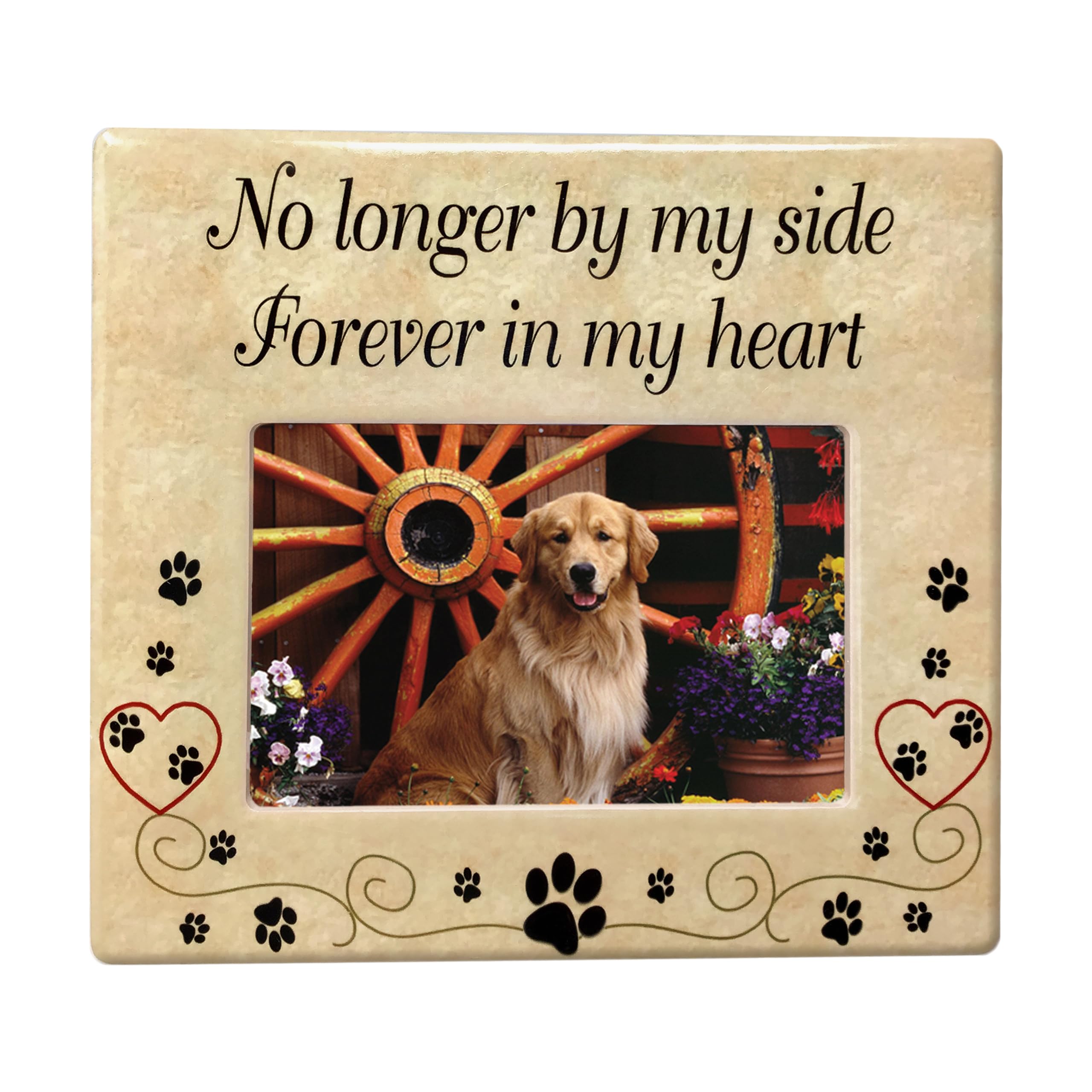BANBERRY DESIGNS Pet Memorial Ceramic Picture Frame - No Longer By My Side Forever in My Heart - Pet Loss Gifts - Pet Photo Fram