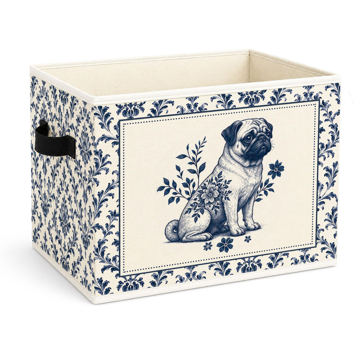 zewepri Blue Floral Pug Storage Bin, Foldable Fabric Organizer