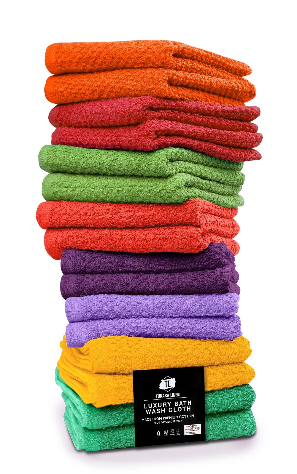 Tukasa Linens 16 Pack Cotton Washcloths For Body And Face, 12X12 Inches, Multipurpose And Lightweight Wash Clothes For Face. Hig