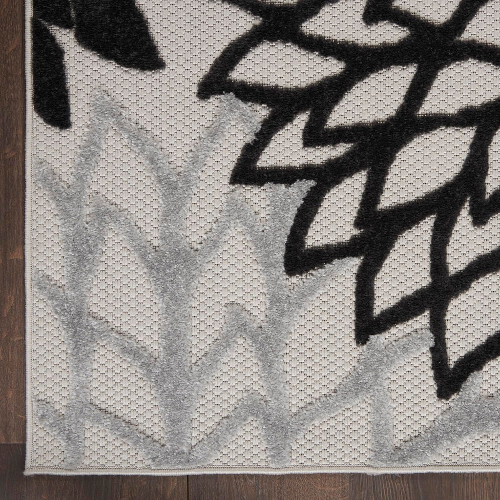 Nourison Aloha Indoor/Outdoor Black White 2'3' X 10' Area Rug, Tropical, Botanical, Easy -Cleaning, Non Shedding, Bed Room, Living Room, Dining Room, Deck, Backyard, Patio (2X10)