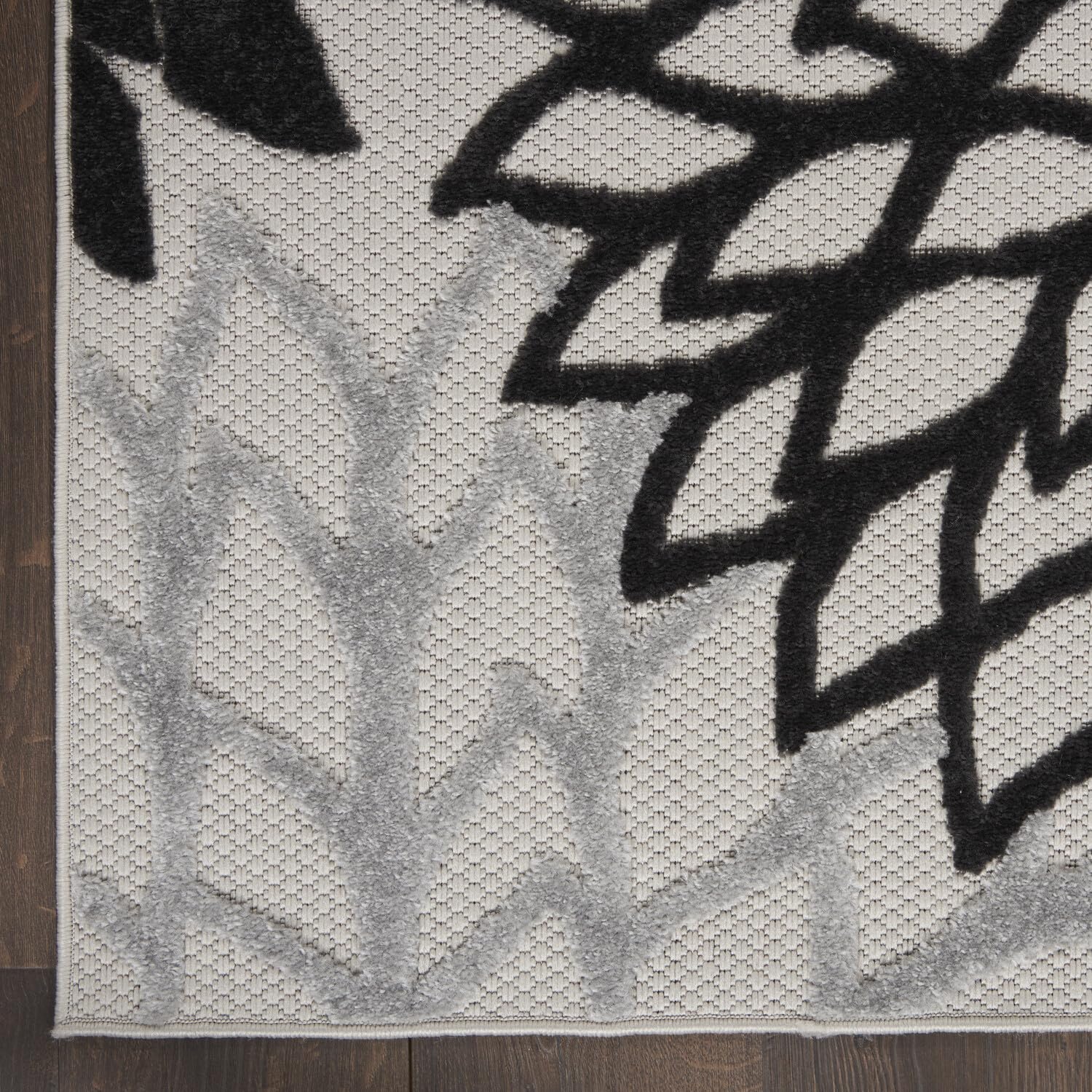Nourison Aloha Indoor/Outdoor Black White 2'3' X 10' Area Rug, Tropical, Botanical, Easy -Cleaning, Non Shedding, Bed Room, Living Room, Dining Room, Deck, Backyard, Patio (2X10)
