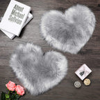 Mudder 2 Pieces Heart Shaped Rug Faux Room Fluffy Carpet Heart Shaped Door Mat for Room Bedroom, 12 x 16 Inch(Gray)