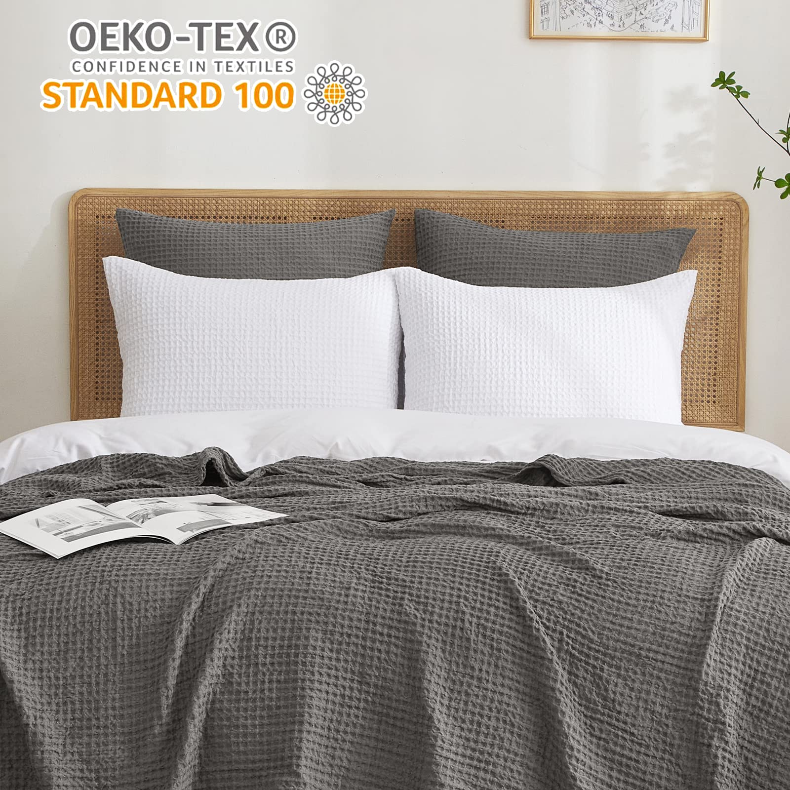 Phf Ultra Soft Waffle Weave Euro Shams Pillow Covers 26' X 26' 2 Pack, No Filling, Breathable Skin-Friendly Euro Throw Pillow Covers For Bed Couch Sofa, Grey