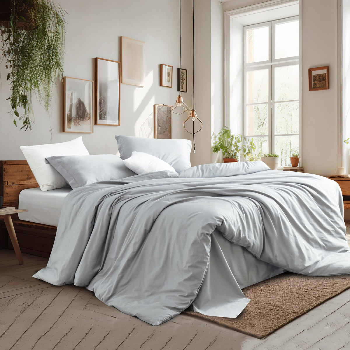 Queen Duvet Cover Set 100% Egyptian Cotton, 3Pcs Bedding Set- 1 Duvet Cover(No Insert) With 2 Pillowshams, 400 Thread Count Supe