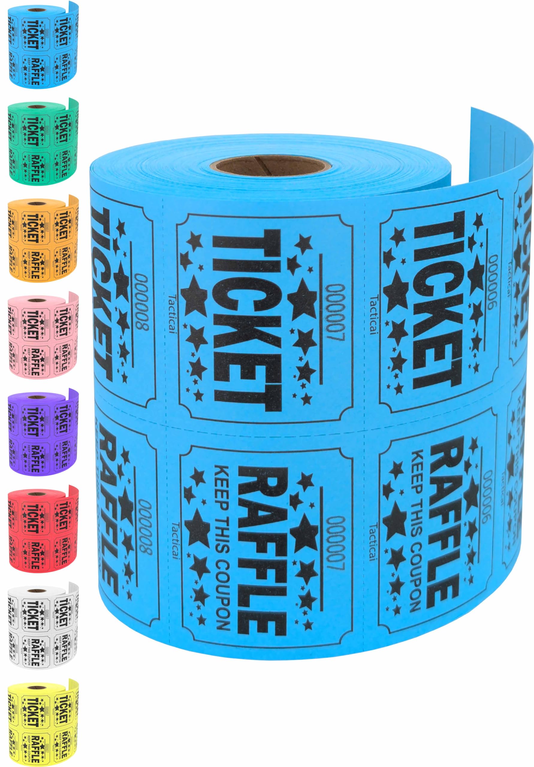 Tacticai 500 Raffle Tickets, Blue (8 Color Selection), Double Roll, Large Ticket For Events, Entry, Class Reward, Fundraiser & P