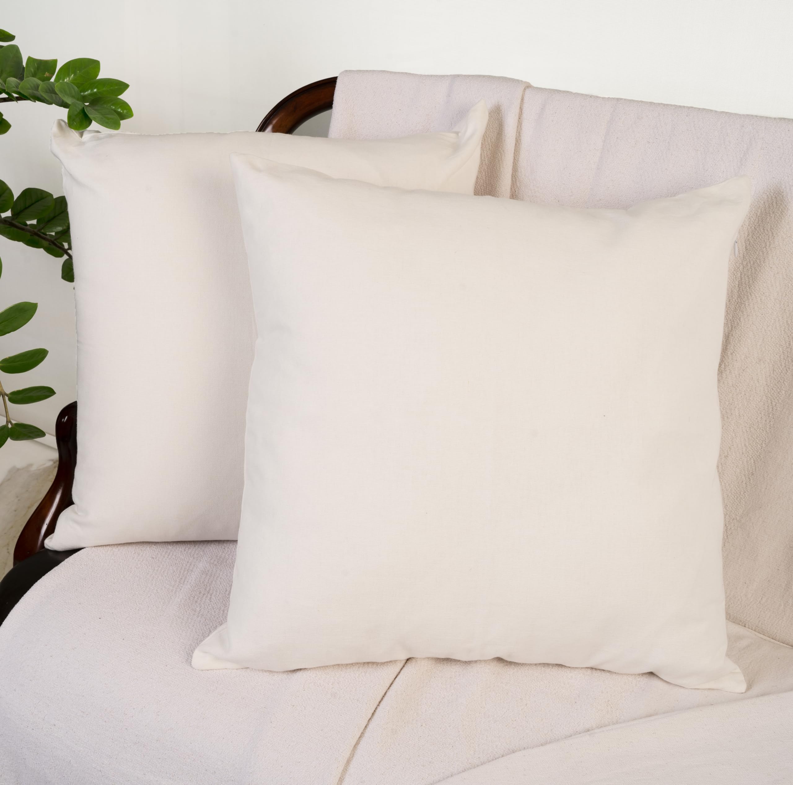Rely+ Cotton Throw Pillow Covers White 24''X24'' Set Of 2 Decorative Zippered Throw Pillow Covers For Couch, Sofa, Farmhouse, Li