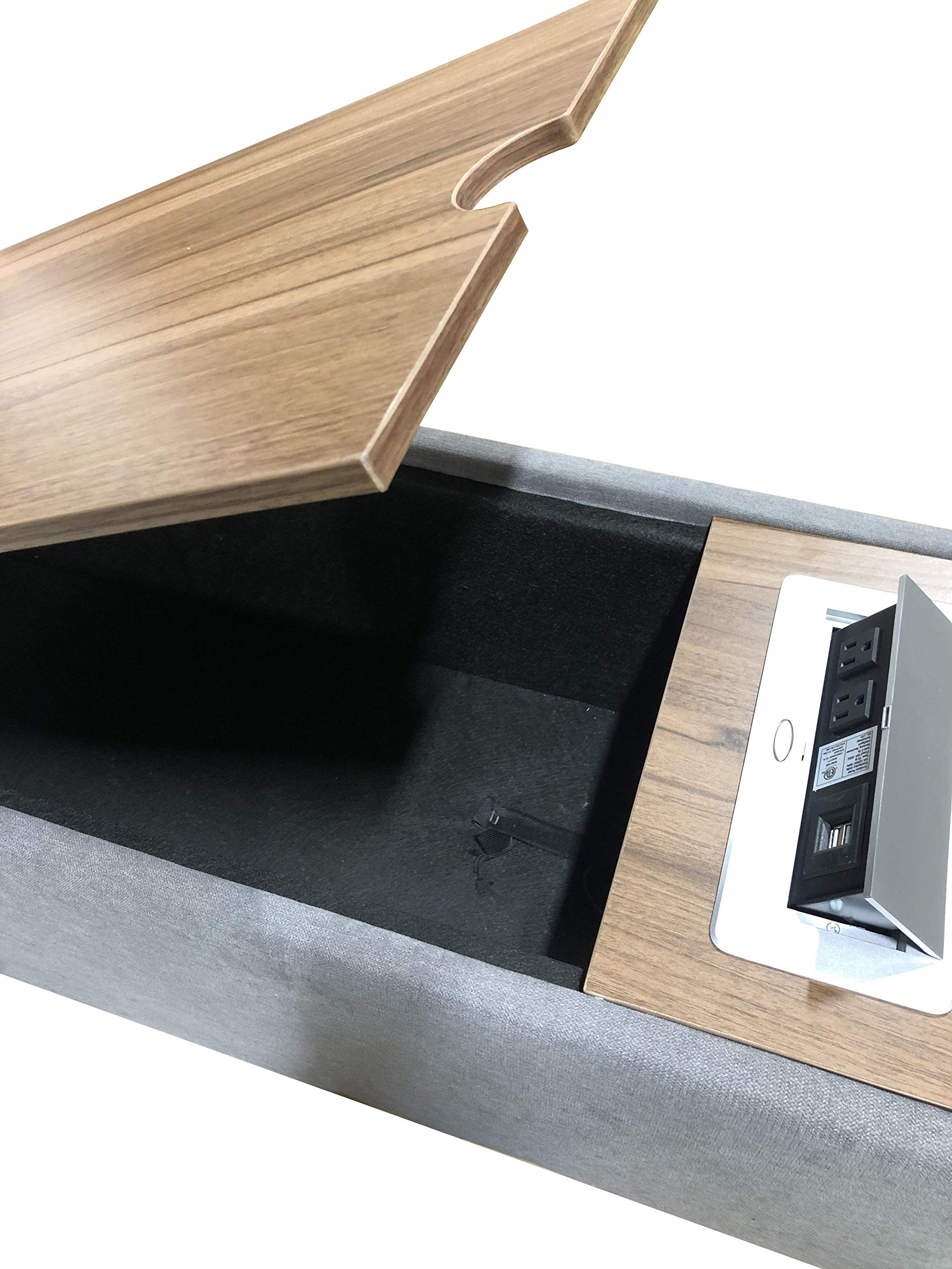 Lilola Home Madison Light Gray Fabric 7Pc Modular Sectional Sofa Chaise with USB Storage Console Table