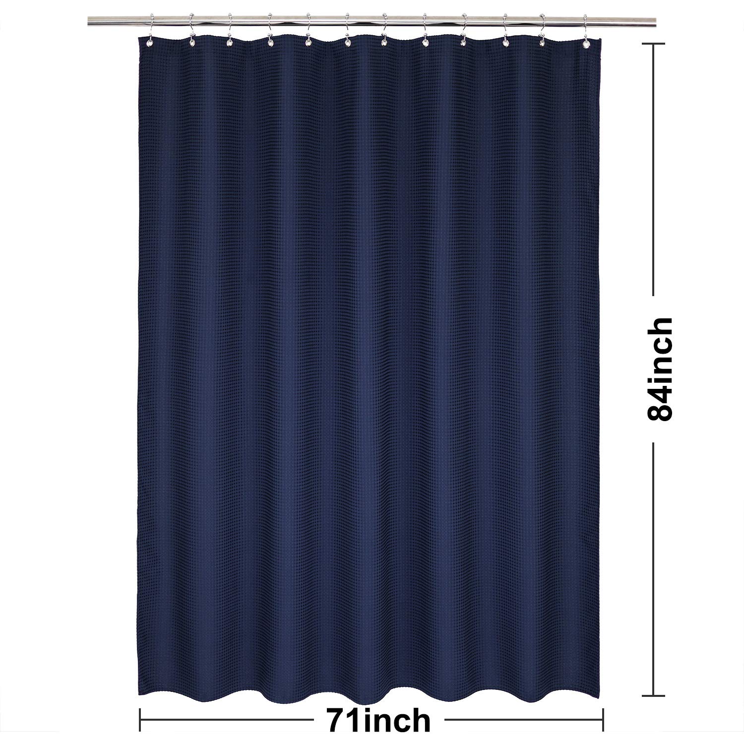 Barossa Design Extra Long Waffle Weave Shower Curtain 71' W X 84' H - Hotel Luxury Spa, 230 Gsm Heavy Weighted Fabric, Water R