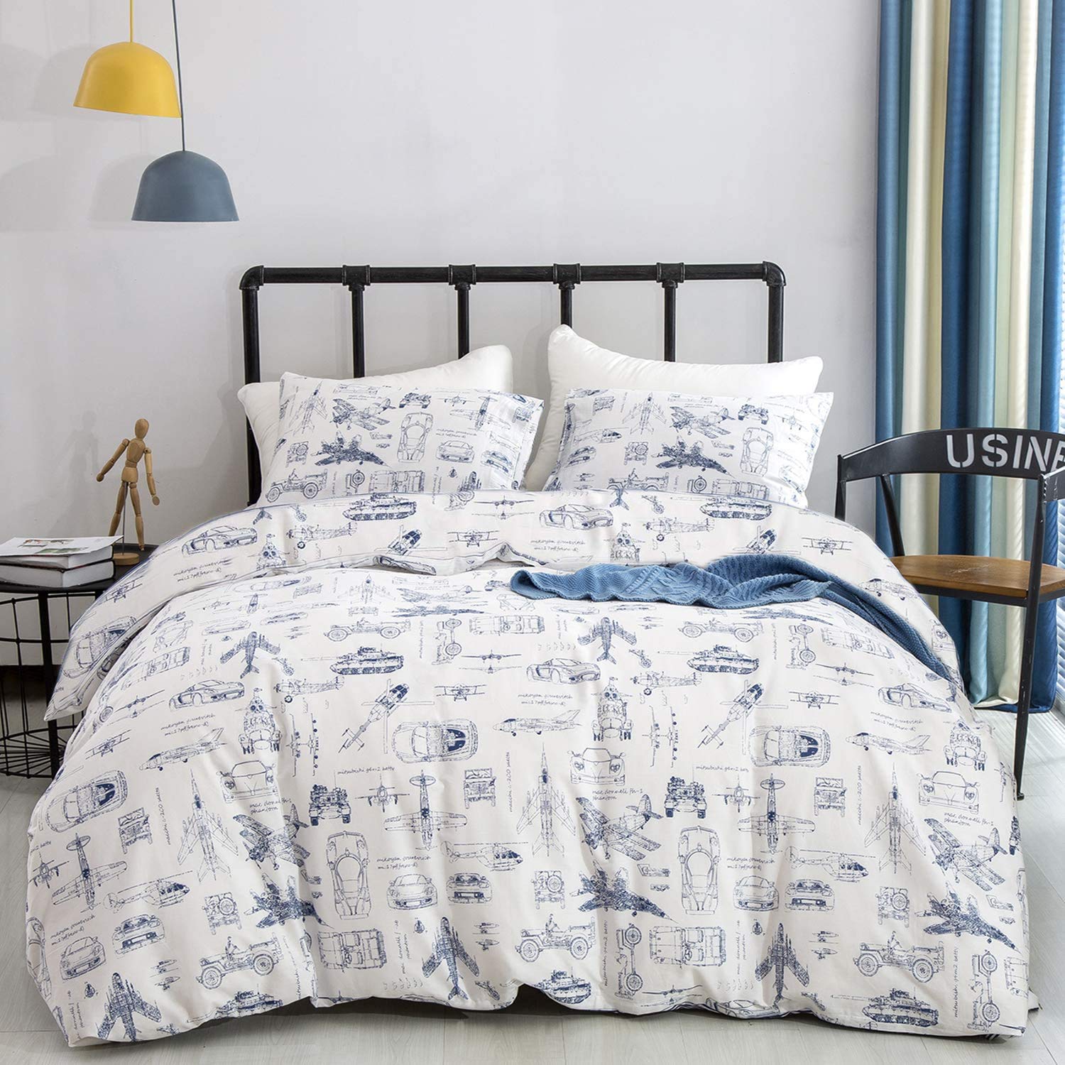 Jumeey Boys Duvet Cover Set Queen Cars Tank Helicopter Aircraft Military Transport Vehicles Painted Bedding Sets For Teen Kids M
