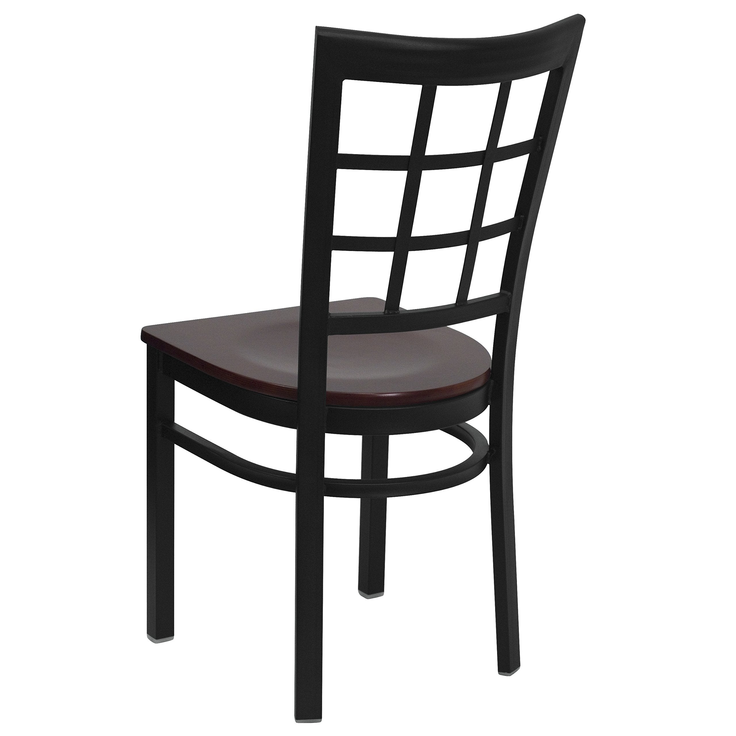 Flash Furniture Hercules Series Black Window Back Metal Restaurant Chair - Mahogany Wood Seat