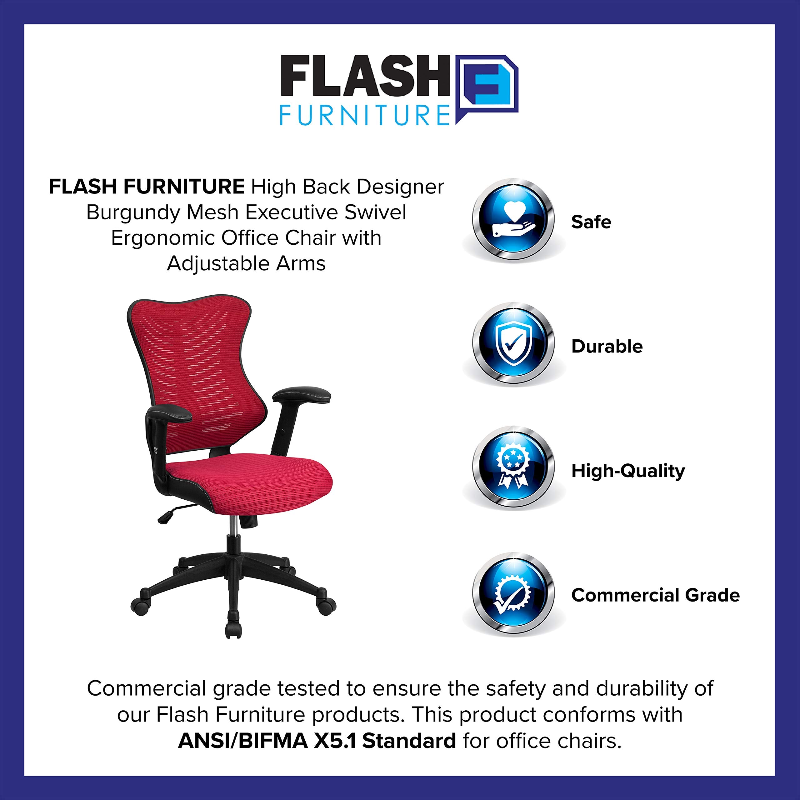 Flash Furniture Kale High Back Designer Burgundy Mesh Executive Swivel Ergonomic Office Chair with Adjustable Arms