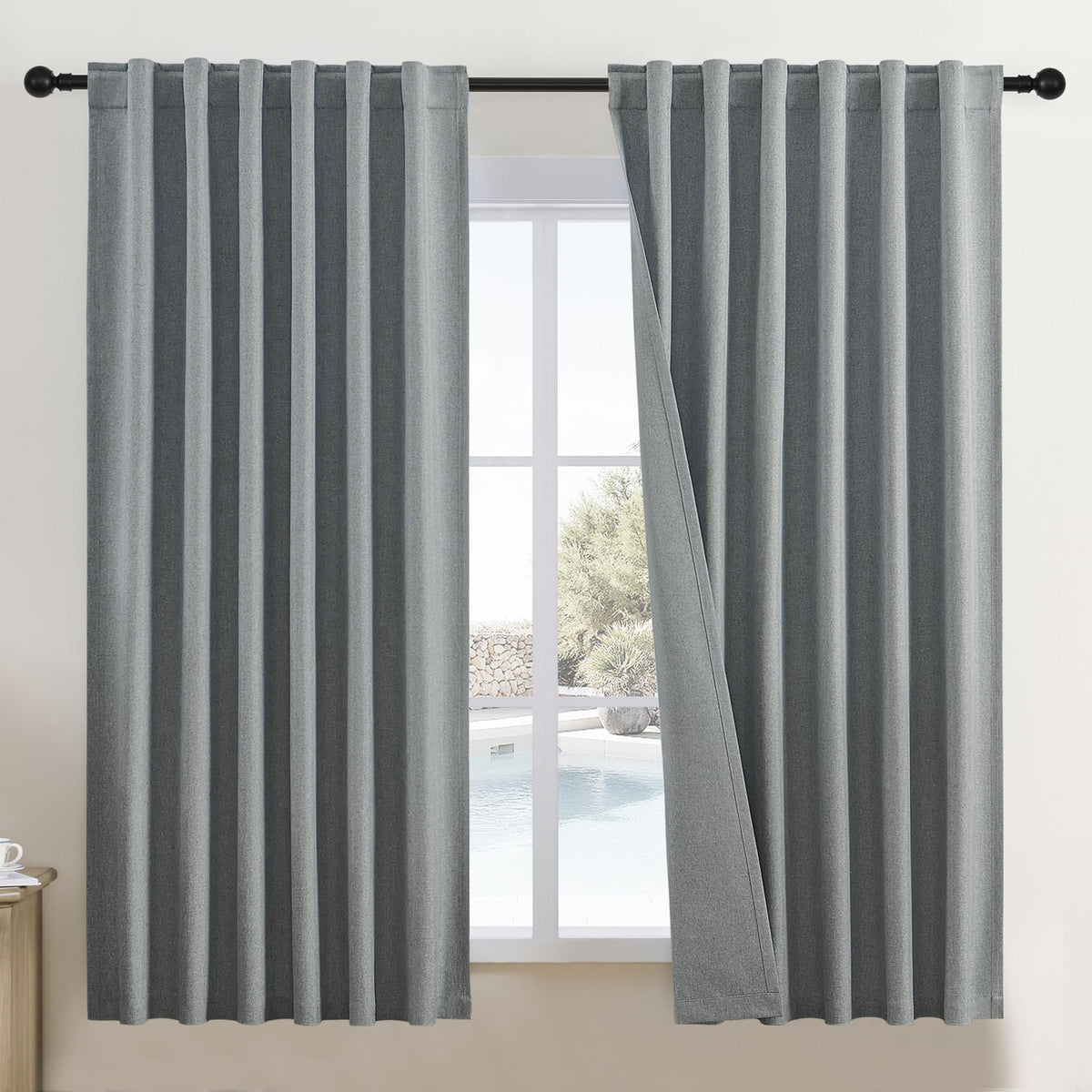 Dualife Room Darkening Curtains Back Tab Rod Pocket Curtains Thermal Insulated Energy Smart & Noise Blocking Out Privacy Drapes