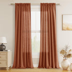Guken Terracotta Linen Curtains 84 Inch Length For Living Room Bedroom 2 Panels Set Rod Pocket Light Filtering Semi Sheer Window