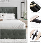 Sha Cerlin Queen Size Lift Up Storage Bed/Button Tufted Wingback Headboard/Hydraulic Storage/Upholstered Platform Bed Frame/No Box Spring Needed/Wood Slats Support/Dark Grey