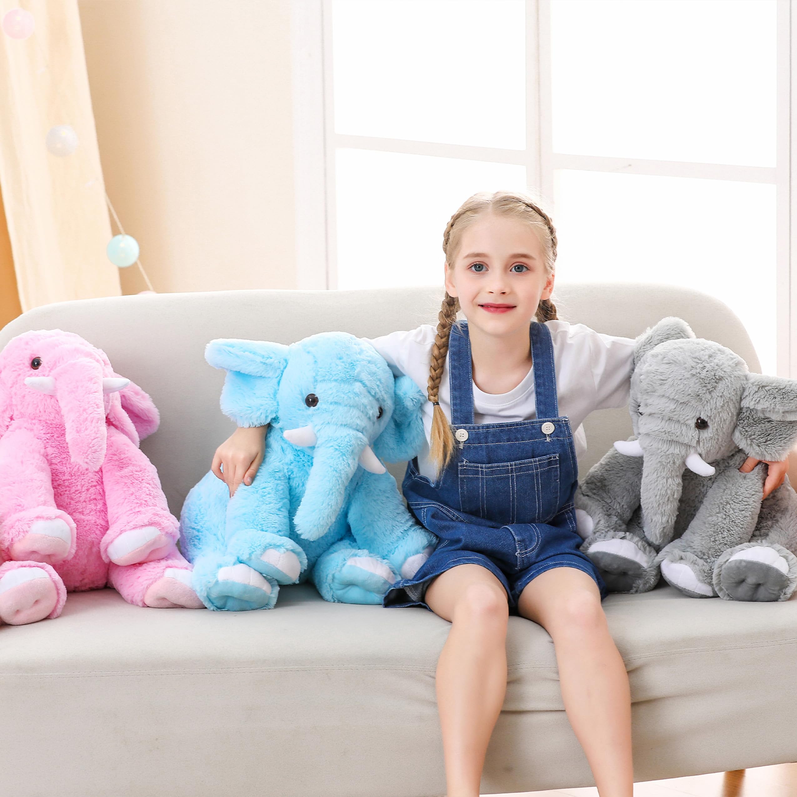 Elephant Weighted Stuffed Animals 5 Lbs 16 Inches Blue, Large Weighted Elephant Plushie Cuddly Pillow Gift For Kids & Adults