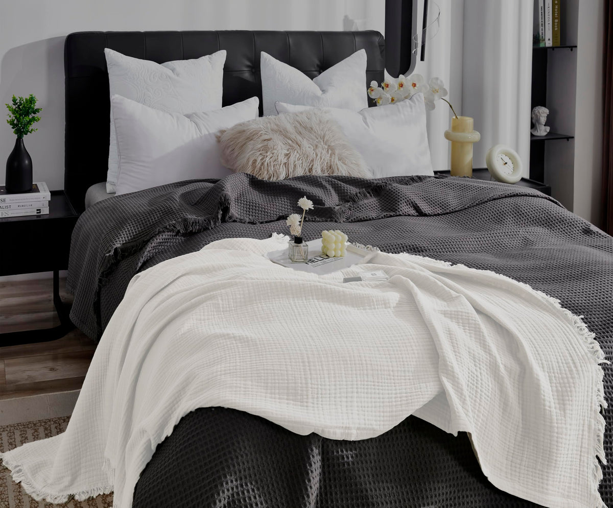 Kyrahome 100% Organic Cotton 60'X90' Twin Xl Muslin Throw Blanket For Adult Women Couch, Pre-Washed Plant Dyed, Breathable Lig