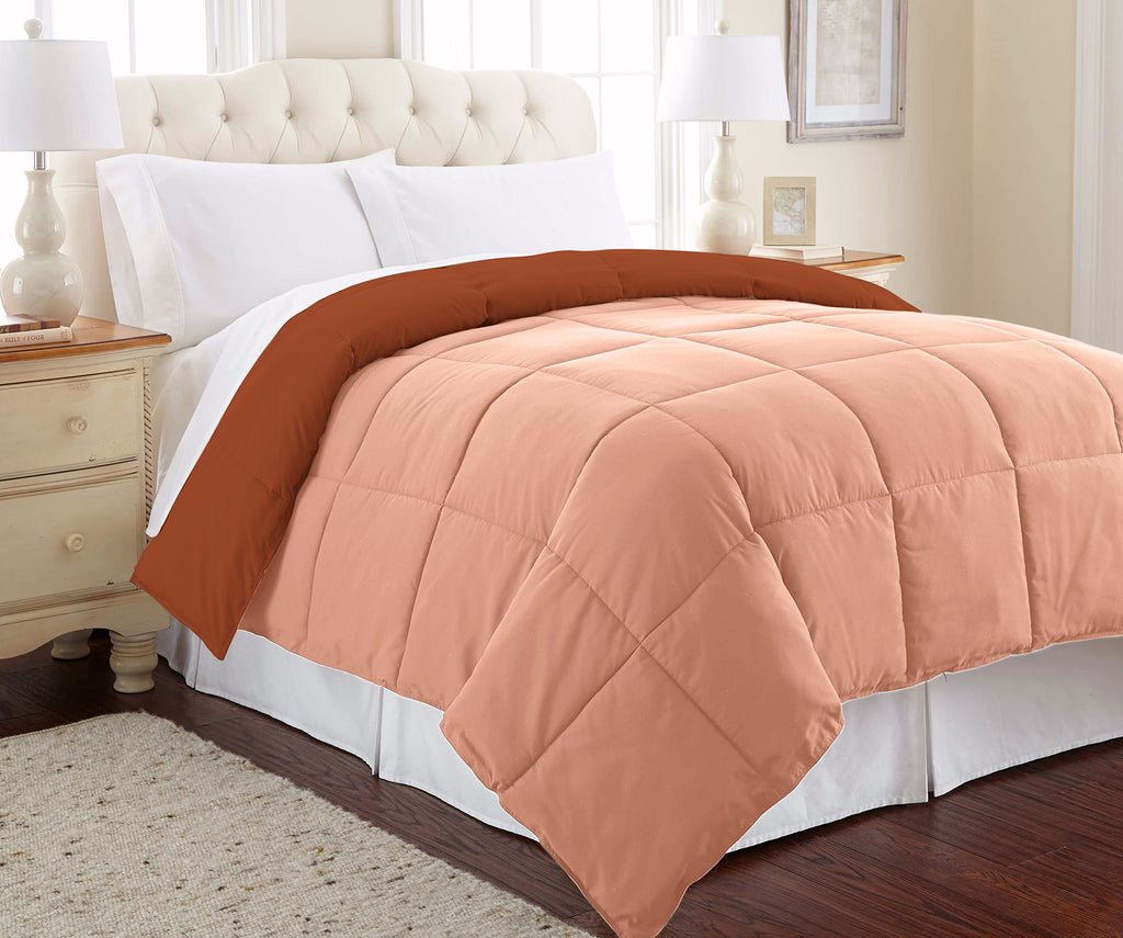 Modern Threads Down Alternative Microfiber Quilted Reversible Comforter & Duvet Insert - Soft, Comfortable Alternative To Goose Down - Bedding For All Seasons Rust/Clay King
