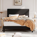 SHA CERLIN Queen Upholstered Platform Bed Frame with Adjustable Headboard/Vertical Channel Tufted Velvet Fabric/Wooden Slats Sup