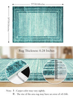 Lahome Abstract Teal 5X7 Rug For Bedroom,Washable Modern Living Room Area Rug Non-Slip,Low-Pile Soft Floor Carpet Minimalist Bor