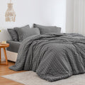Love'S Cabin Seersucker Dark Grey Twin Comforter Set 5 Pieces, All Season Bedding Set, Twin Bed In A Bag Comforter Set With Comforter, Flat Sheet, Fitted Sheet, Pillowcase And Pillow Sham