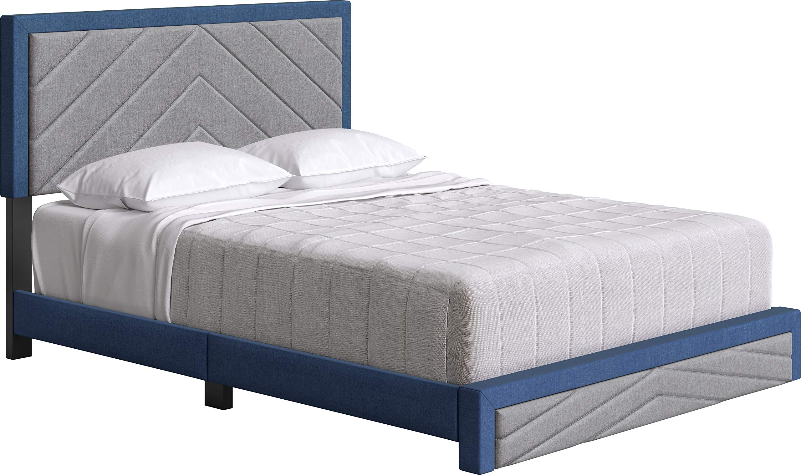 Boyd Sleep Barcelona Upholstered Platform Bed with Headboard and Durable Mattress Foundation with Strong 14 Wood Slat Supports, No BoxSpring Required: Full, Blue/Gray
