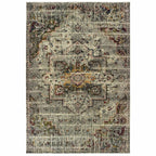 HomeRoots Grey Polypropylene, Polyester 5’x8’ Gray and Ivory Distressed Area Rug