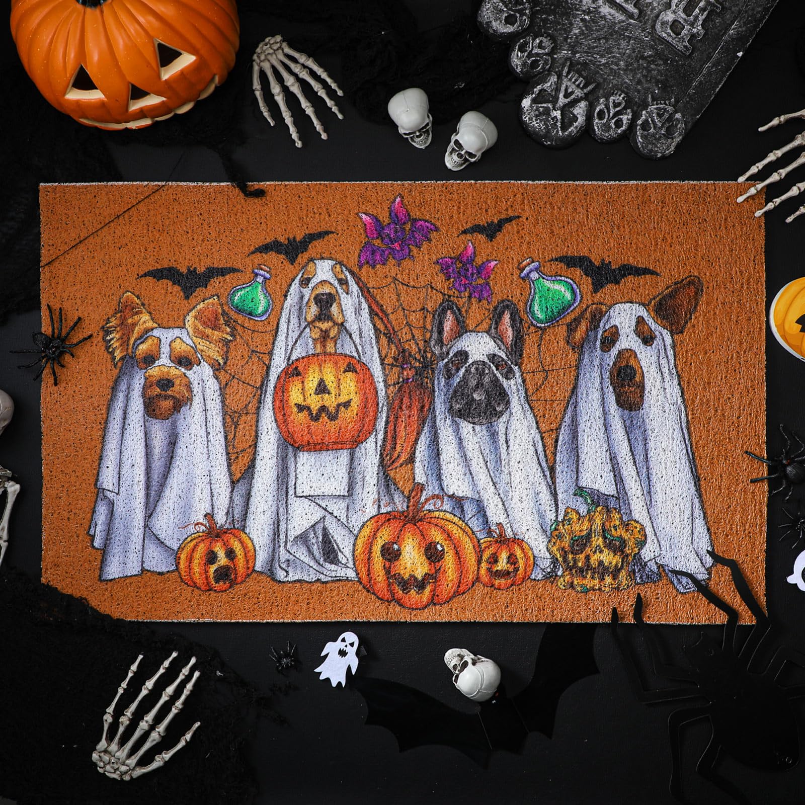 Drydiet Halloween Door Mat Outdoor Entrance Halloween Doormat Decoration Imitation Coir Doormat Farmhouse Floor Mats Door Rugs F