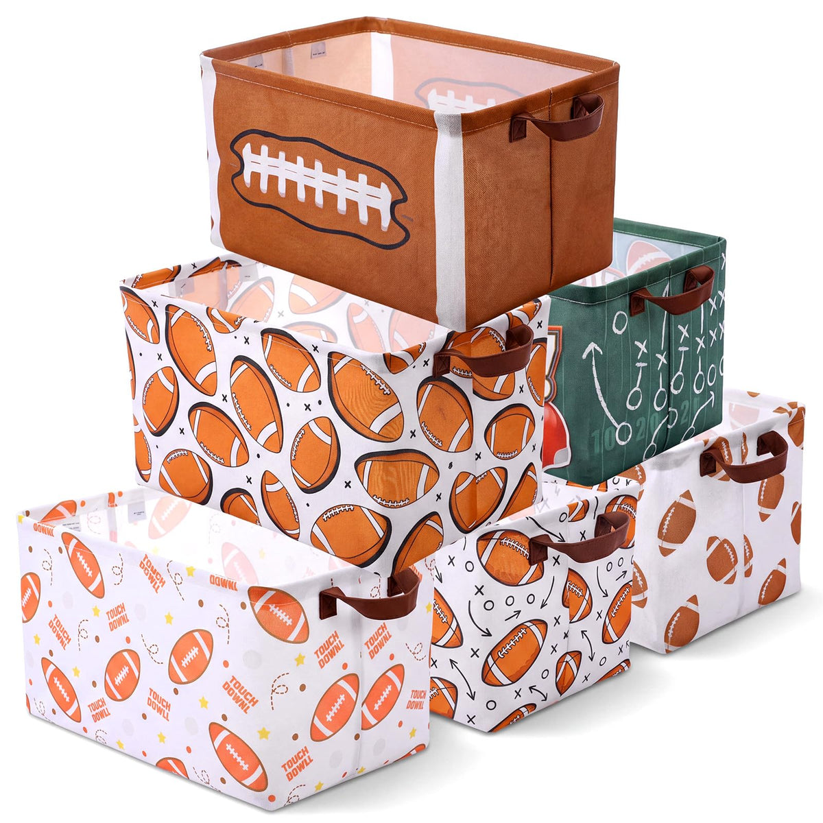 Vesici 6 Pcs Football Storage Basket for Gifts 15 x 10 x 8.6 Inch Sports Storage Bins with Handle Football Organizer Waterproof 