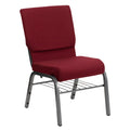 Flash Furniture HERCULES Series 18.5''W Church Chair in Burgundy Fabric with Book Rack - Silver Vein Frame