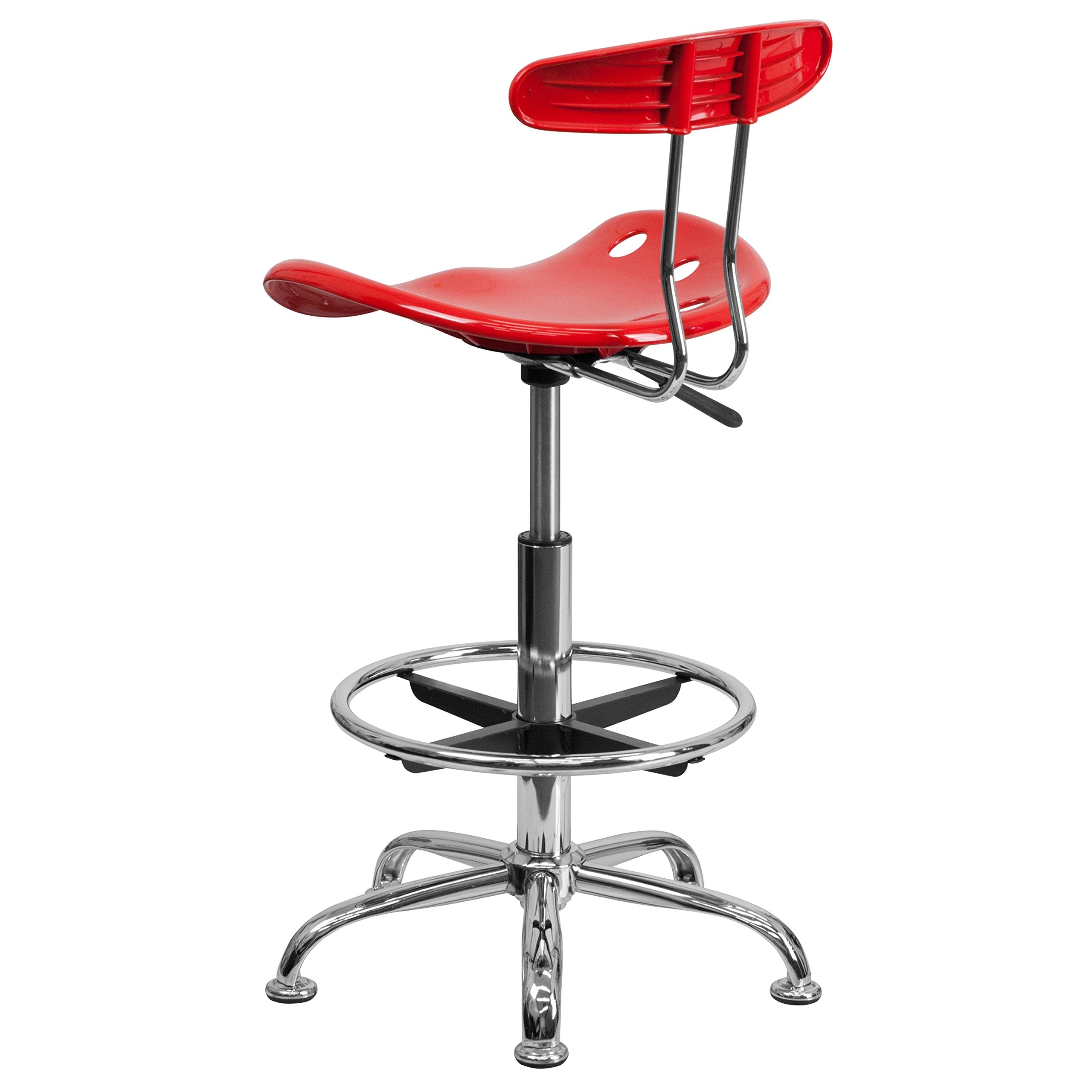 Flash Furniture Bradley Vibrant Red and Chrome Drafting Stool with Tractor Seat