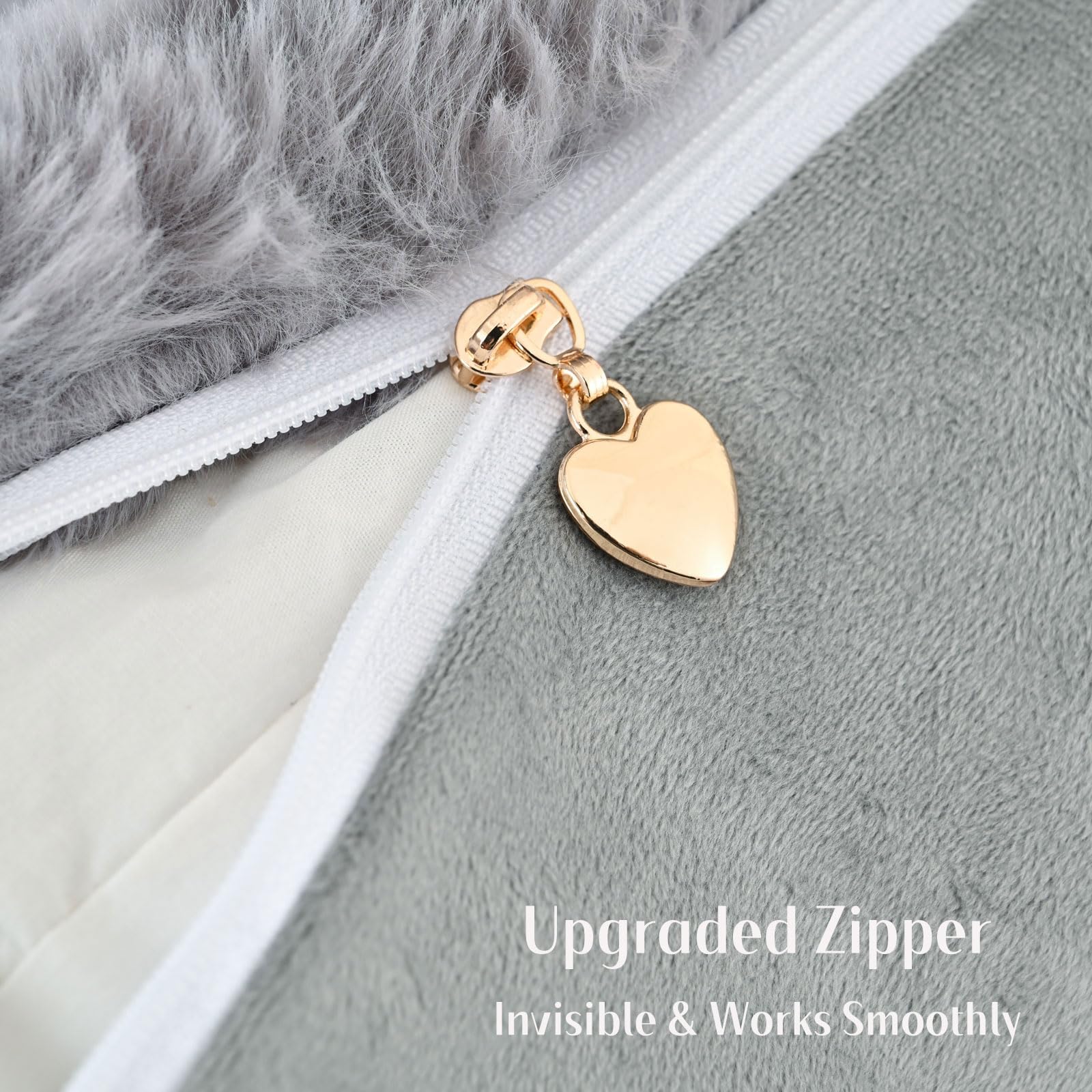 Futei Grey Decorative Throw Pillow Covers 12X20 Inch Set Of 2, Square Soft Faux Rabbit Fur Big Striped Cushion Cover,Home Decor