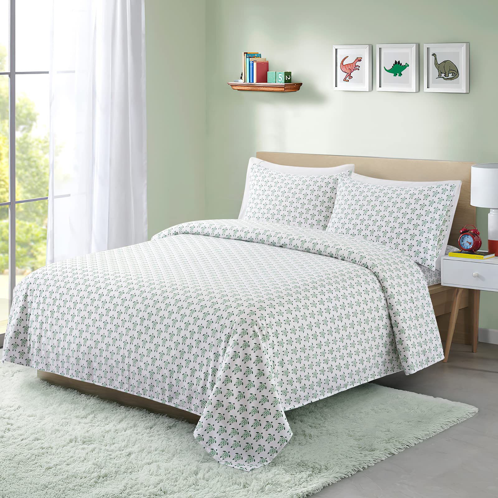 Vonty Kids Full Sheet Set Sea Turtle Brushed Microfiber Bed Sheet For Boys & Girls, Ultra Soft & Easy To Wash (1 Fitted Sheet +